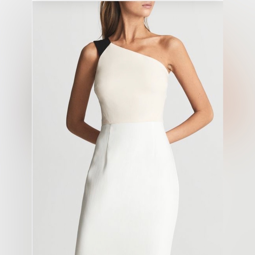 New. REISS Riana Color Block BodyCon One Shoulder Midi Dress size 12